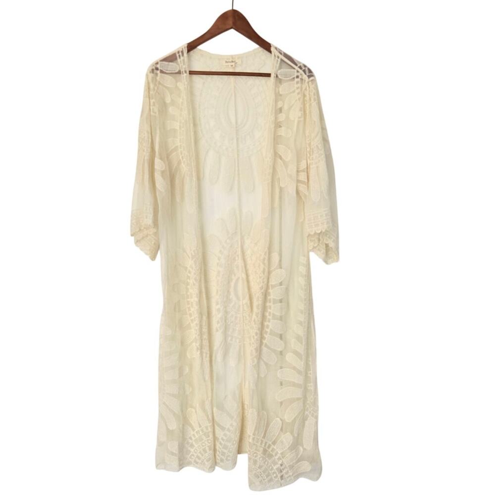 Boho Chic Floral Lace Duster Kimono Sheer Cottagecore Scallop Edge Fairy Size M